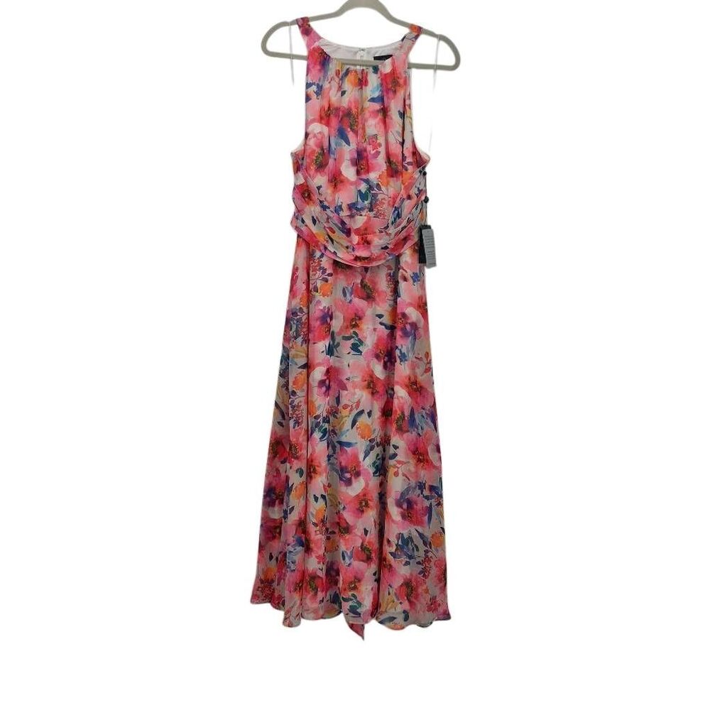 Adrianna Papell Floral Chiffon Maxi Dress Twist Front Size 14 - Picture 2 of 10